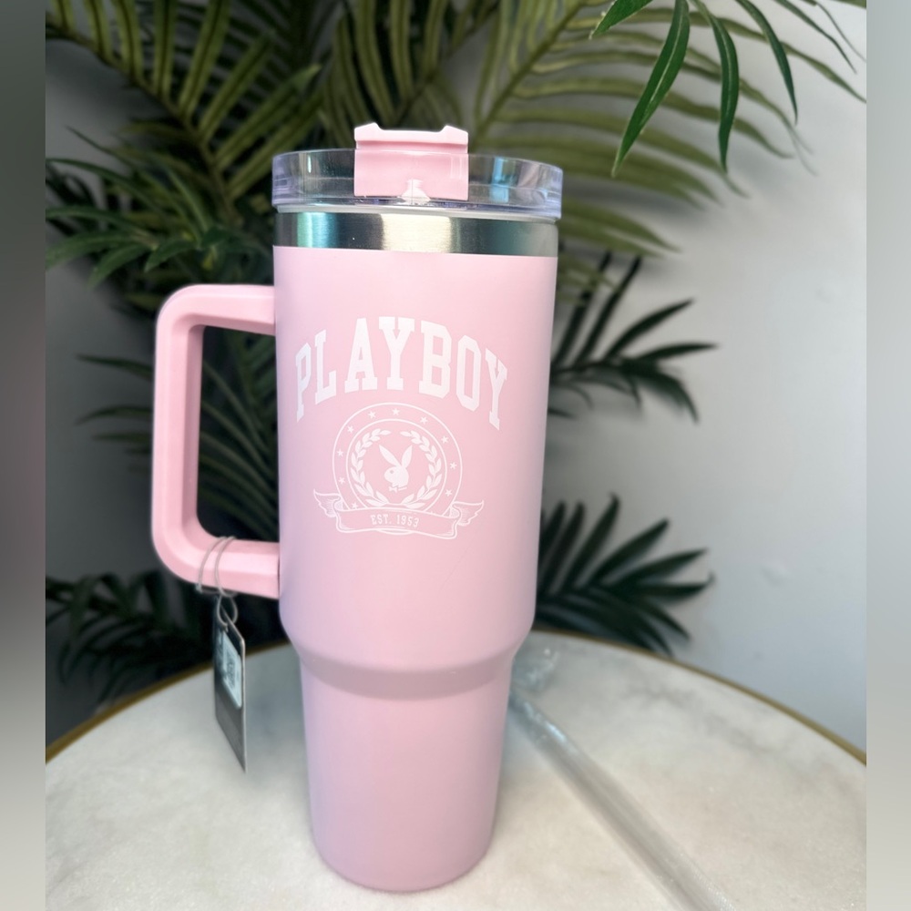 NWT Playboy 40oz Bubblegum Pink Metal Tumbler with Handle